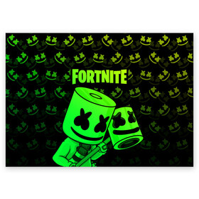 Поздравительная открытка с принтом FORTNITE MARSHMELLO в Петрозаводске, 100% бумага | плотность бумаги 280 г/м2, матовая, на обратной стороне линовка и место для марки
 | chapter 2 | fortnite | marshmello | диджей | игры | маршмэллоу | молоток | фортнайт