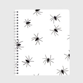 Тетрадь с принтом Пауки в Петрозаводске, 100% бумага | 48 листов, плотность листов — 60 г/м2, плотность картонной обложки — 250 г/м2. Листы скреплены сбоку удобной пружинной спиралью. Уголки страниц и обложки скругленные. Цвет линий — светло-серый
 | Тематика изображения на принте: spider | spiders | абстрактный | абстракция | животное | животные | жук | жуки | насекомое | насекомые | паук | паучий | паучки | паучок | природа | фауна