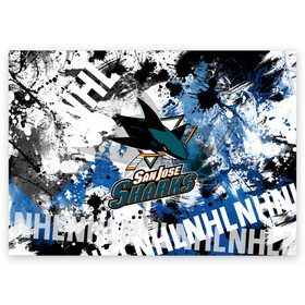 Поздравительная открытка с принтом Сан-Хосе Шаркс в Петрозаводске, 100% бумага | плотность бумаги 280 г/м2, матовая, на обратной стороне линовка и место для марки
 | Тематика изображения на принте: hockey | nhl | san jose | san jose sharks | sharks | usa | нхл | сан хосе | сан хосе шаркс | спорт | сша | хоккей | шайба | шаркс
