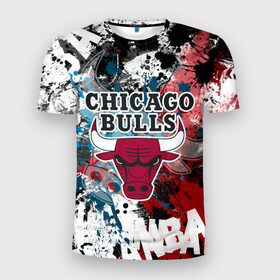 Мужская футболка 3D спортивная с принтом Чикаго Буллз в Петрозаводске, 100% полиэстер с улучшенными характеристиками | приталенный силуэт, круглая горловина, широкие плечи, сужается к линии бедра | Тематика изображения на принте: bulls | chicago | chicago bulls | nba | баскетбол | буллз | нба | чикаго | чикаго буллз