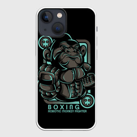 Чехол для iPhone 13 mini с принтом Gorilla fighter в Петрозаводске,  |  | Тематика изображения на принте: boxing | cool | fighter | fist | glove | gorilla | monkey | power | punch | robot | боец | бокс | горилла | крутая | кулак | обезьяна | перчатка | робот | сила | удар