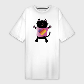 Платье-футболка хлопок с принтом Black cat в Петрозаводске,  |  | black | cat | eyes | heart | like | likee | moustache | mouth | nose | paws | smile | tail | tounge | глаза | кот | котенок | кошка | лапы | нос | рот | сердце | улыбка | усы | хвост | черный | язык