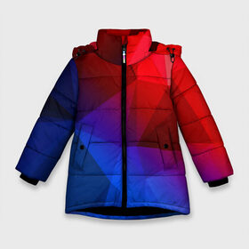 Зимняя куртка для девочек 3D с принтом RED&BLUE в Петрозаводске, ткань верха — 100% полиэстер; подклад — 100% полиэстер, утеплитель — 100% полиэстер. | длина ниже бедра, удлиненная спинка, воротник стойка и отстегивающийся капюшон. Есть боковые карманы с листочкой на кнопках, утяжки по низу изделия и внутренний карман на молнии. 

Предусмотрены светоотражающий принт на спинке, радужный светоотражающий элемент на пуллере молнии и на резинке для утяжки. | abstract | abstraction | color | geometry | paitnt | polygon | polygonal | psy | абстракция | геометрия | краски | неоновые | полигоны | психоделика