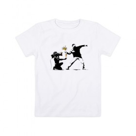 Детская футболка хлопок с принтом Banksy в Петрозаводске, 100% хлопок | круглый вырез горловины, полуприлегающий силуэт, длина до линии бедер | Тематика изображения на принте: art | banksy | street | street art | арт | бэнкси | стрит | стрит арт