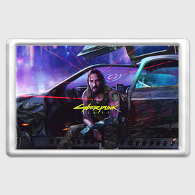 Магнит 45*70 с принтом CYBERPUNK 2077 - КИАНУ в Петрозаводске, Пластик | Размер: 78*52 мм; Размер печати: 70*45 | 2077 | cyber | cyberpunk | demon | glitch | keanu | logo | punk | reeves | samurai | symbol | team | trauma | глитч | демон | киану | кибер | киберпанк | клан | лого | логотип | огонь | панк | ривз | самурай | символ