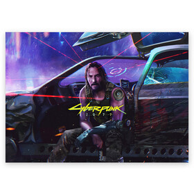 Поздравительная открытка с принтом CYBERPUNK 2077 - КИАНУ в Петрозаводске, 100% бумага | плотность бумаги 280 г/м2, матовая, на обратной стороне линовка и место для марки
 | Тематика изображения на принте: 2077 | cyber | cyberpunk | demon | glitch | keanu | logo | punk | reeves | samurai | symbol | team | trauma | глитч | демон | киану | кибер | киберпанк | клан | лого | логотип | огонь | панк | ривз | самурай | символ