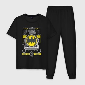 Мужская пижама хлопок с принтом Bat-Signal в Петрозаводске, 100% хлопок | брюки и футболка прямого кроя, без карманов, на брюках мягкая резинка на поясе и по низу штанин
 | 80 | 80th | anniversary | bat man | batman | batman comics | caped crusader | dark knight | shtatbat | бетмен | брюс уэйн | бэт мен | бэтмен | тёмный рыцарь