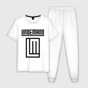 Мужская пижама хлопок с принтом LINDEMANN в Петрозаводске, 100% хлопок | брюки и футболка прямого кроя, без карманов, на брюках мягкая резинка на поясе и по низу штанин
 | lindeman | lindemann | logo | music | pain | rammstein | rock | rumstein | till | группа | линдеман | линдеманн | лого | логотип | метал | музыка | пэйн | раммштайн | рамштаин | рамштайн | рок | символ | тилль