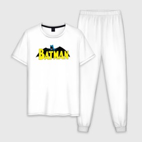 Мужская пижама хлопок с принтом Batman logo в Петрозаводске, 100% хлопок | брюки и футболка прямого кроя, без карманов, на брюках мягкая резинка на поясе и по низу штанин
 | 80 | 80th | anniversary | bat man | batman | batman comics | caped crusader | dark knight | shtatjl | бетмен | брюс уэйн | бэт мен | бэтмен | тёмный рыцарь