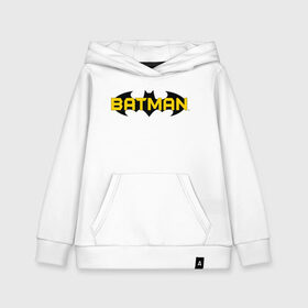 Детская толстовка хлопок с принтом Batman Logo в Петрозаводске, 100% хлопок | Круглый горловой вырез, эластичные манжеты, пояс, капюшен | 80 | 80th | anniversary | bat man | batman | batman comics | caped crusader | dark knight | shtatjl | бетмен | брюс уэйн | бэт мен | бэтмен | логотип | надпись | тёмный рыцарь