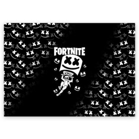 Поздравительная открытка с принтом FORTNITE x MARSHMELLO в Петрозаводске, 100% бумага | плотность бумаги 280 г/м2, матовая, на обратной стороне линовка и место для марки
 | fortnite | fortnite 2 | fortnite x | marshmello | ninja | ninja hyper streamer | ninja streamer | streamer | tyler blevins | маршмелло | ниндзя | фортнайт | фортнайт 2 | фортнайт глава 2