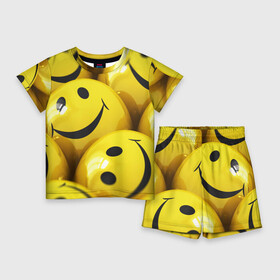 Детский костюм с шортами 3D с принтом YELLOW SMILE в Петрозаводске,  |  | emoji | настроение | позитив | смайлики | смайлы | стикеры | текстура смайл | улыбки | фон смайл | эмодзи