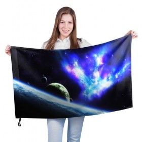 Флаг 3D с принтом ЗЕМЛЯ в Петрозаводске, 100% полиэстер | плотность ткани — 95 г/м2, размер — 67 х 109 см. Принт наносится с одной стороны | galaxy | nebula | space | star | абстракция | вселенная | галактика | звезда | звезды | космический | планеты