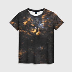 Женская футболка 3D с принтом Космическое небо в Петрозаводске, 100% полиэфир ( синтетическое хлопкоподобное полотно) | прямой крой, круглый вырез горловины, длина до линии бедер | galaxy | nebula | space | star | абстракция | вселенная | галактика | звезда | звезды | космический | планеты