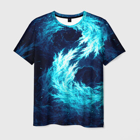 Мужская футболка 3D с принтом Abstract fractal blue flame в Петрозаводске, 100% полиэфир | прямой крой, круглый вырез горловины, длина до линии бедер | abstract | colors | dark | flame | fractal | space | абстракция | космос | краски | огонь | пламя | тёмный | фрактал