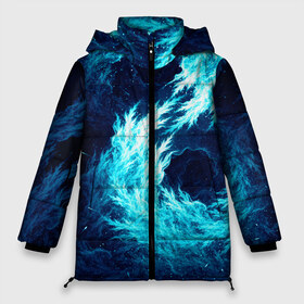 Женская зимняя куртка 3D с принтом Abstract fractal blue flame в Петрозаводске, верх — 100% полиэстер; подкладка — 100% полиэстер; утеплитель — 100% полиэстер | длина ниже бедра, силуэт Оверсайз. Есть воротник-стойка, отстегивающийся капюшон и ветрозащитная планка. 

Боковые карманы с листочкой на кнопках и внутренний карман на молнии | Тематика изображения на принте: abstract | colors | dark | flame | fractal | space | абстракция | космос | краски | огонь | пламя | тёмный | фрактал