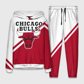 Женский костюм 3D (с толстовкой) с принтом Chicago Bulls Red White в Петрозаводске,  |  | Тематика изображения на принте: bulls | chicago | chicago bulls | nba | баскетбол | буллз | нба | чикаго | чикаго буллз