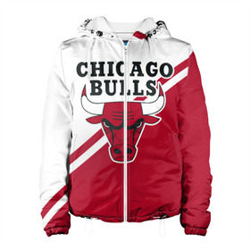 Женская куртка 3D с принтом Chicago Bulls Red-White в Петрозаводске, ткань верха — 100% полиэстер, подклад — флис | прямой крой, подол и капюшон оформлены резинкой с фиксаторами, два кармана без застежек по бокам, один большой потайной карман на груди. Карман на груди застегивается на липучку | bulls | chicago | chicago bulls | nba | баскетбол | буллз | нба | чикаго | чикаго буллз