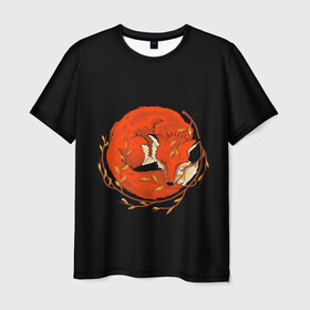 Мужская футболка 3D с принтом Лиса в Петрозаводске, 100% полиэфир | прямой крой, круглый вырез горловины, длина до линии бедер | 20 | 2020 | animal | animals | forest | fox | redhead | sleep | животное | животные | зима | лес | лис | лиса | лисица | новый год | осень | рыжая | сон | фыр