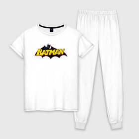 Женская пижама хлопок с принтом Batman Logo в Петрозаводске, 100% хлопок | брюки и футболка прямого кроя, без карманов, на брюках мягкая резинка на поясе и по низу штанин | 80 | 80th | anniversary | bat man | batman | batman comics | caped crusader | dark knight | shtatjl | бетмен | брюс уэйн | бэт мен | бэтмен | тёмный рыцарь