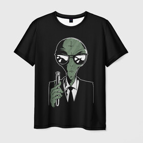Мужская футболка 3D с принтом Пришелец в Черном в Петрозаводске, 100% полиэфир | прямой крой, круглый вырез горловины, длина до линии бедер | alien | men in black | ufo | инопланетяне | инопланетянин | люди в черном | нло | пришелец | пришельцы