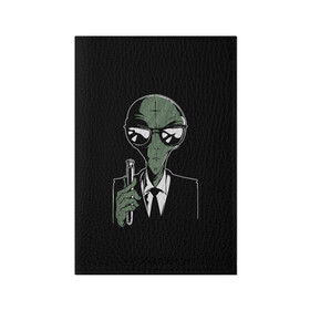 Обложка для паспорта матовая кожа с принтом Пришелец в Черном в Петрозаводске, натуральная матовая кожа | размер 19,3 х 13,7 см; прозрачные пластиковые крепления | alien | men in black | ufo | инопланетяне | инопланетянин | люди в черном | нло | пришелец | пришельцы