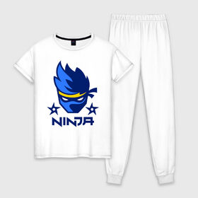 Женская пижама хлопок с принтом FORTNITE NINJA в Петрозаводске, 100% хлопок | брюки и футболка прямого кроя, без карманов, на брюках мягкая резинка на поясе и по низу штанин | chapter 2 | fortnite | fortnite ninja | ninja | игры | ниндзя | нинзя | сюрекен | фортнайт