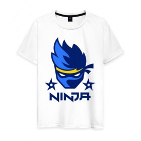 Мужская футболка хлопок с принтом FORTNITE NINJA в Петрозаводске, 100% хлопок | прямой крой, круглый вырез горловины, длина до линии бедер, слегка спущенное плечо. | chapter 2 | fortnite | fortnite ninja | ninja | игры | ниндзя | нинзя | сюрекен | фортнайт