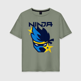Женская футболка хлопок Oversize с принтом FORTNITE NINJA в Петрозаводске, 100% хлопок | свободный крой, круглый ворот, спущенный рукав, длина до линии бедер
 | chapter 2 | fortnite | fortnite ninja | ninja | игры | ниндзя | нинзя | сюрекен | фортнайт