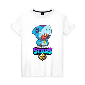 Женская футболка хлопок с принтом BRAWL STARS LEON SHARK в Петрозаводске, 100% хлопок | прямой крой, круглый вырез горловины, длина до линии бедер, слегка спущенное плечо | brawl stars | bull | colt | crow | leon | leon shark | shark | stars | акула | берли | ворон | динамайк | кольт | леон | леон акула | нита | спайк | шелли | эль примо