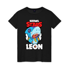 Женская футболка хлопок с принтом BRAWL STARS LEON SHARK в Петрозаводске, 100% хлопок | прямой крой, круглый вырез горловины, длина до линии бедер, слегка спущенное плечо | brawl stars | bull | colt | crow | leon | leon shark | shark | stars | акула | берли | ворон | динамайк | кольт | леон | леон акула | нита | спайк | шелли | эль примо