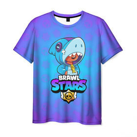 Мужская футболка 3D с принтом BRAWL STARS LEON SHARK в Петрозаводске, 100% полиэфир | прямой крой, круглый вырез горловины, длина до линии бедер | brawl stars | bull | colt | crow | leon | leon shark | shark | stars | акула | берли | ворон | динамайк | кольт | леон | леон акула | нита | спайк | шелли | эль примо