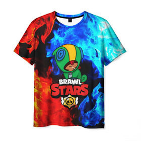 Мужская футболка 3D с принтом BRAWL STARS LEON в Петрозаводске, 100% полиэфир | прямой крой, круглый вырез горловины, длина до линии бедер | android | brawl stars | games | leon | mobile | stars | игры | леон | мобильные игры