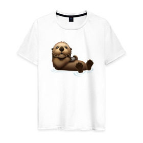 Мужская футболка хлопок с принтом Otter emoji в Петрозаводске, 100% хлопок | прямой крой, круглый вырез горловины, длина до линии бедер, слегка спущенное плечо. | 