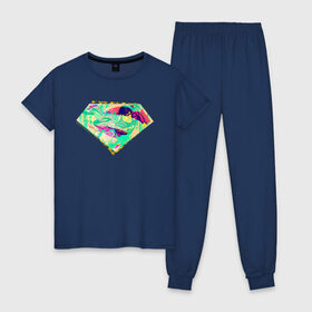 Женская пижама хлопок с принтом Superman logo в Петрозаводске, 100% хлопок | брюки и футболка прямого кроя, без карманов, на брюках мягкая резинка на поясе и по низу штанин | clark kent | shtatjl | superman | кларк кент | супермен | супермэн