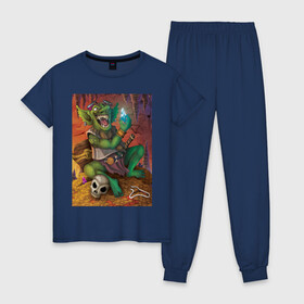 Женская пижама хлопок с принтом Greedy Goblin в Петрозаводске, 100% хлопок | брюки и футболка прямого кроя, без карманов, на брюках мягкая резинка на поясе и по низу штанин | greedy goblin жадный гоблин