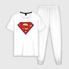 Мужская пижама хлопок с принтом Superman logo в Петрозаводске, 100% хлопок | брюки и футболка прямого кроя, без карманов, на брюках мягкая резинка на поясе и по низу штанин
 | Тематика изображения на принте: clark kent | superman | кларк кент | супермен | супермэн