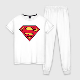 Женская пижама хлопок с принтом Superman logo в Петрозаводске, 100% хлопок | брюки и футболка прямого кроя, без карманов, на брюках мягкая резинка на поясе и по низу штанин | clark kent | superman | кларк кент | супермен | супермэн