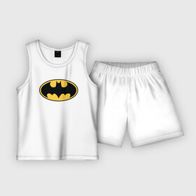 Детская пижама с шортами хлопок с принтом Batman logo в Петрозаводске,  |  | Тематика изображения на принте: bat man | batman | batman comics | caped crusader | comics | dark knight | бетмен | брюс уэйн | бэт мен | бэтмен | тёмный рыцарь