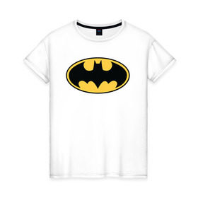 Женская футболка хлопок с принтом Batman logo в Петрозаводске, 100% хлопок | прямой крой, круглый вырез горловины, длина до линии бедер, слегка спущенное плечо | bat man | batman | batman comics | caped crusader | comics | dark knight | бетмен | брюс уэйн | бэт мен | бэтмен | тёмный рыцарь