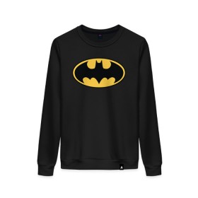 Женский свитшот хлопок с принтом Batman logo в Петрозаводске, 100% хлопок | прямой крой, круглый вырез, на манжетах и по низу широкая трикотажная резинка  | bat man | batman | batman comics | caped crusader | comics | dark knight | бетмен | брюс уэйн | бэт мен | бэтмен | тёмный рыцарь