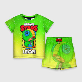 Детский костюм с шортами 3D с принтом BRAWL STARS LEON в Петрозаводске,  |  | brawl stars | brawl stars leon | brawler | leon | бравл старз | бравлер | леон