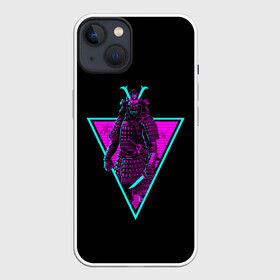 Чехол для iPhone 13 с принтом Samurai Retro Neon в Петрозаводске,  |  | neon | retro | retrowave | samurai | warior | wave | воин | воины | войны | гладиатор | неон | ретро | ретровейв | рэтро | самураи | самурай