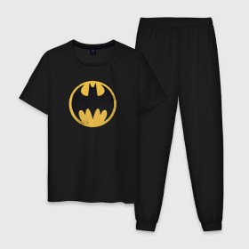 Мужская пижама хлопок с принтом Batman sign в Петрозаводске, 100% хлопок | брюки и футболка прямого кроя, без карманов, на брюках мягкая резинка на поясе и по низу штанин
 | bat man | batman | batman comics | caped crusader | comics | dark knight | shtatjl | бетмен | брюс уэйн | бэт мен | бэтмен | тёмный рыцарь