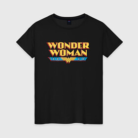 Женская футболка хлопок с принтом Wonder Woman Text Logo в Петрозаводске, 100% хлопок | прямой крой, круглый вырез горловины, длина до линии бедер, слегка спущенное плечо | dc | dc comics | diana prince | shtatjl | wonder woman | вандер вуман | вондер вуман | диана принс | супер женщина | чудо женщина