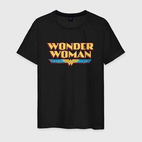 Мужская футболка хлопок с принтом Wonder Woman Text Logo в Петрозаводске, 100% хлопок | прямой крой, круглый вырез горловины, длина до линии бедер, слегка спущенное плечо. | dc | dc comics | diana prince | shtatjl | wonder woman | вандер вуман | вондер вуман | диана принс | супер женщина | чудо женщина
