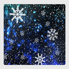 Магнитный плакат 3Х3 с принтом СНЕЖИНКИ в Петрозаводске, Полимерный материал с магнитным слоем | 9 деталей размером 9*9 см | 2019 | 2020 | background | holiday | new year | rat | snow | гирлянда | год крысы | елка | зима | новый год | праздник | рождество | синий | снег | снежинки | текстура | фон
