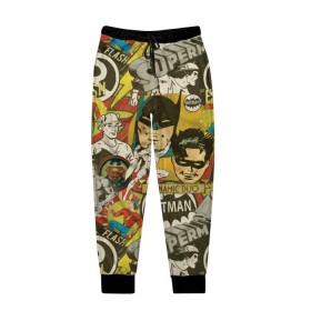 Мужские брюки 3D с принтом DC Comics в Петрозаводске, 100% полиэстер | манжеты по низу, эластичный пояс регулируется шнурком, по бокам два кармана без застежек, внутренняя часть кармана из мелкой сетки | batman | flash | shtatjl | superman | бетмен | бэтмен | супермен | супермэн | флеш | флэш
