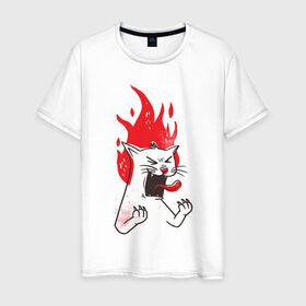 Мужская футболка хлопок с принтом Злой Кот в Петрозаводске, 100% хлопок | прямой крой, круглый вырез горловины, длина до линии бедер, слегка спущенное плечо. | angry | cat | fire | kitty | злой | злые | кот | котики | коты