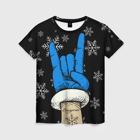Женская футболка 3D с принтом Рок Снегурочка в Петрозаводске, 100% полиэфир ( синтетическое хлопкоподобное полотно) | прямой крой, круглый вырез горловины, длина до линии бедер | happy new year | santa | дед мороз | каникулы | мороз | новогодний свитер | новый год | оливье | праздник | рождество | санта клаус | свитер новогодний | снег | снегурочка | снежинки
